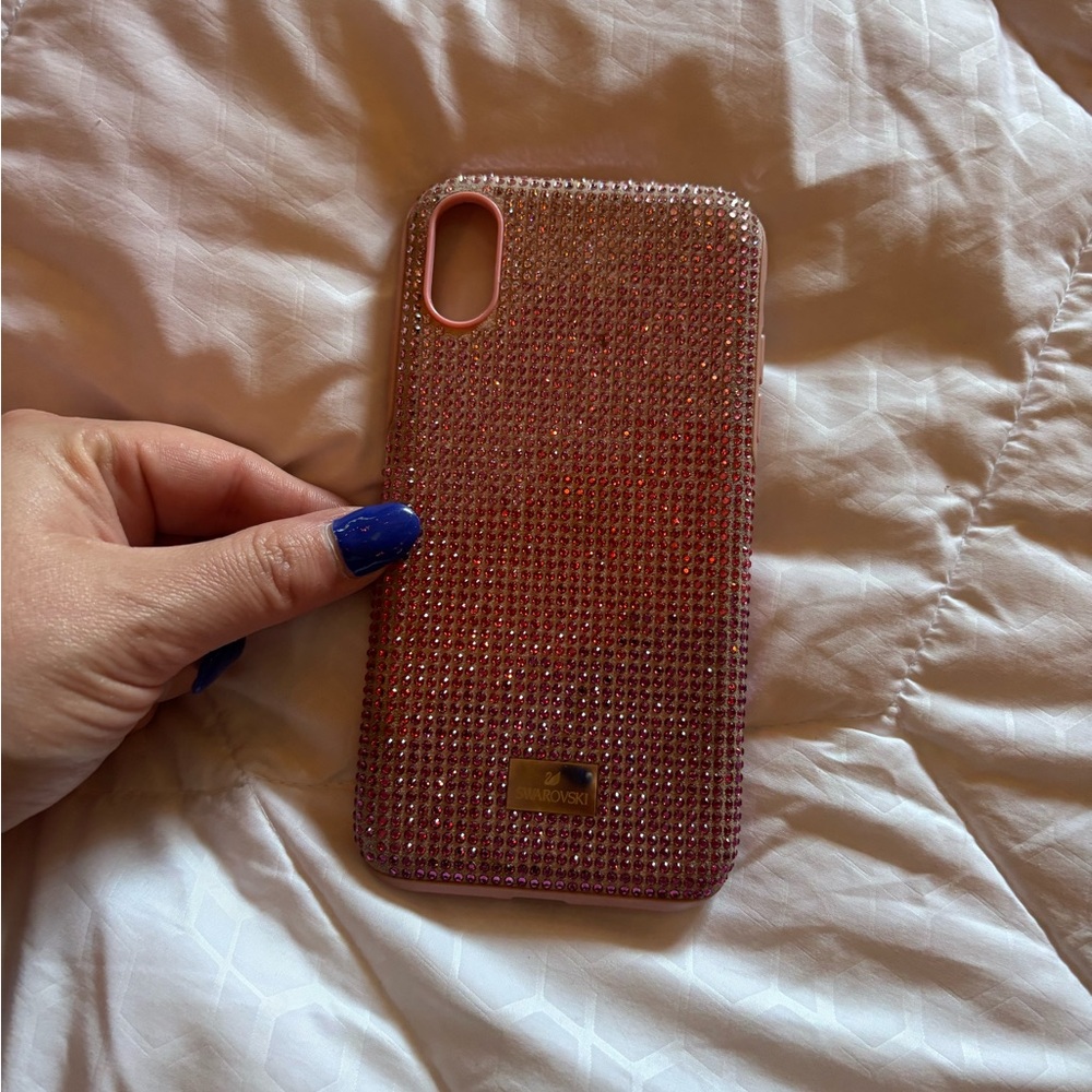 Swarovski Pink Crystal Rhinestone Phone Case with Gold Plaque